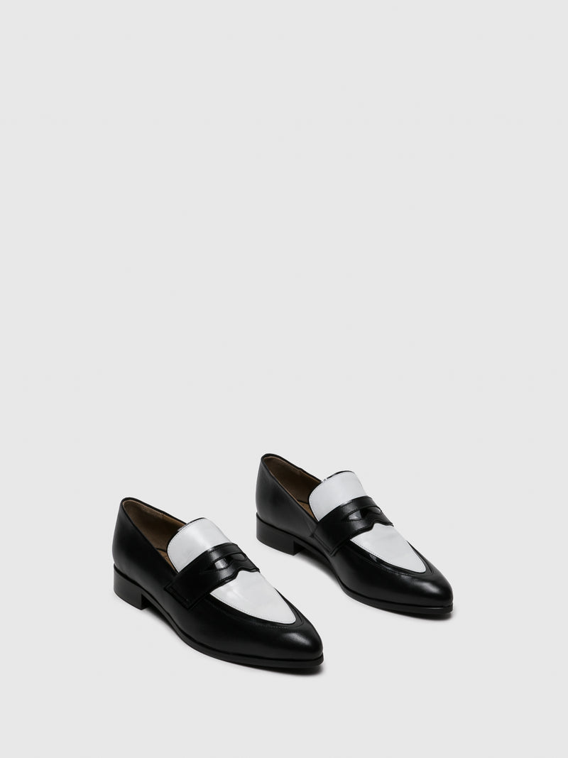JJ Heitor Black White Pointed Toe Loafers