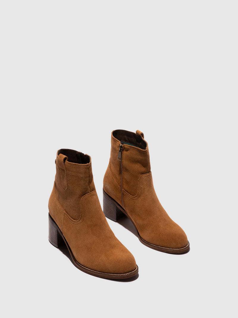 Top3 Camel Round Toe Ankle Boots