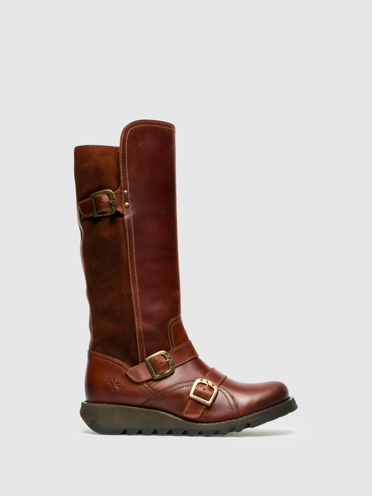 Fly London Botas de Cano-Alto em Castanho Sela