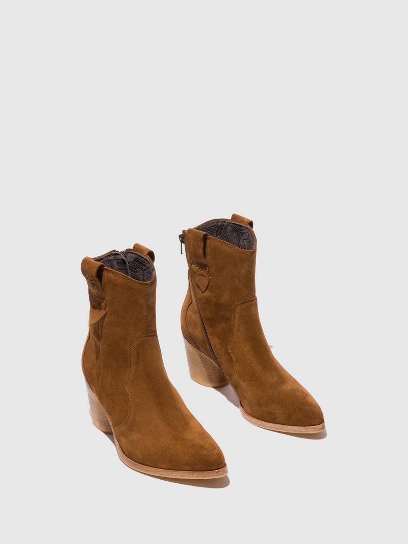 Fly London Zip Up Ankle Boots ALBA825FLY SUEDE COGNAC