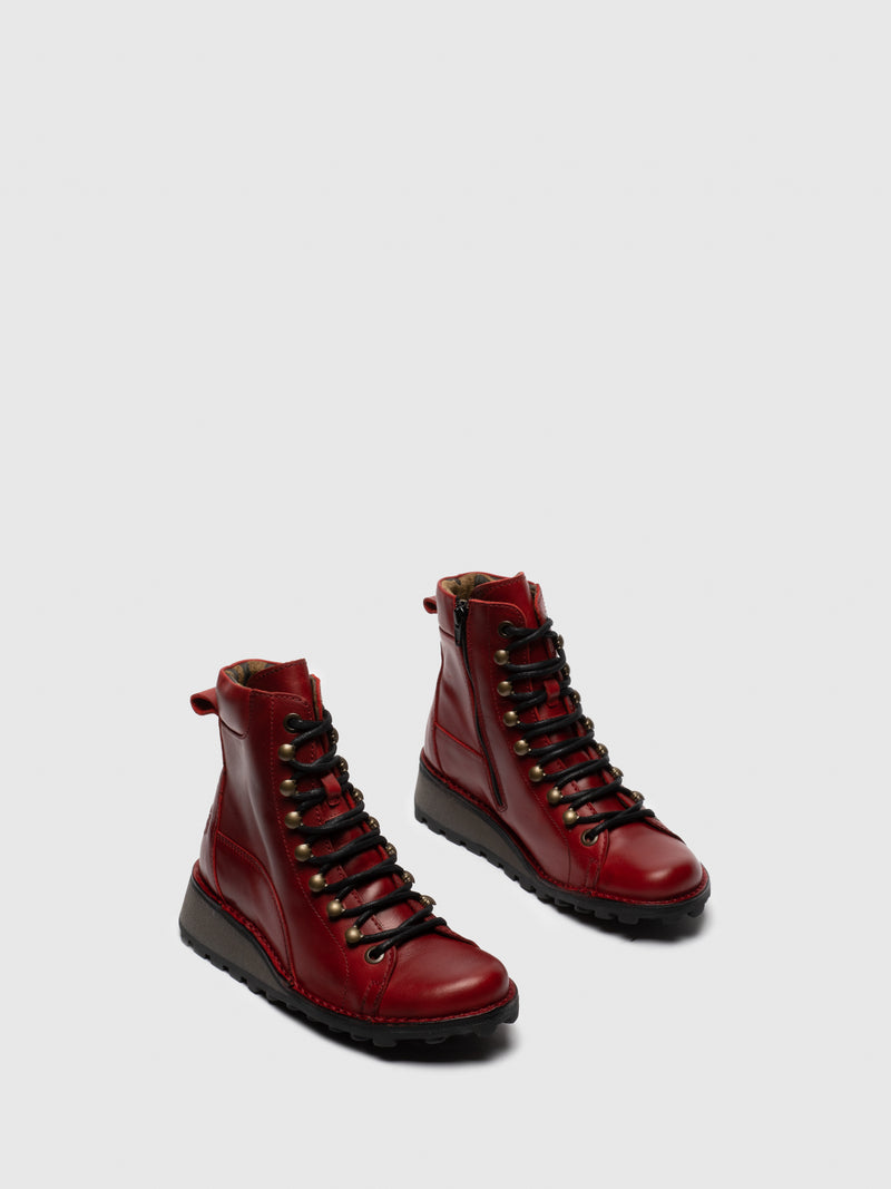 Fly London Red Lace-up Ankle Boots