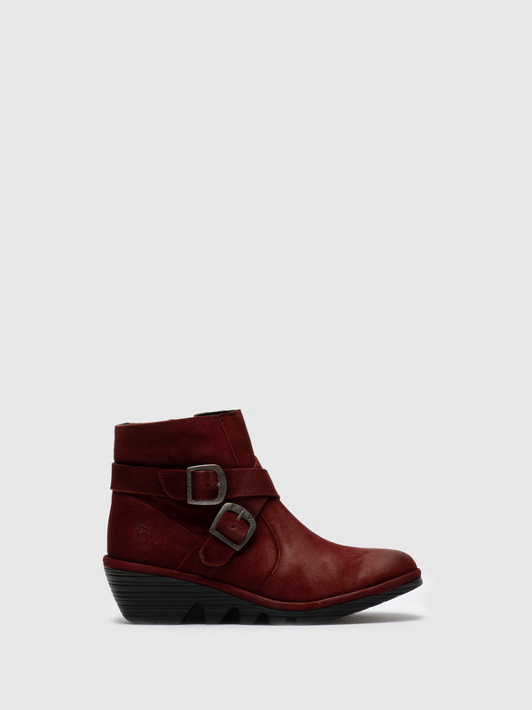 Red Buckle Ankle Boots