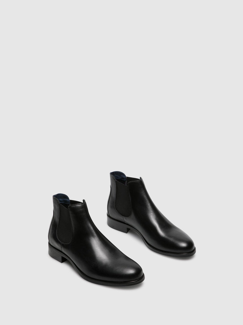 Foreva Black Leather Elasticated Ankle Boots