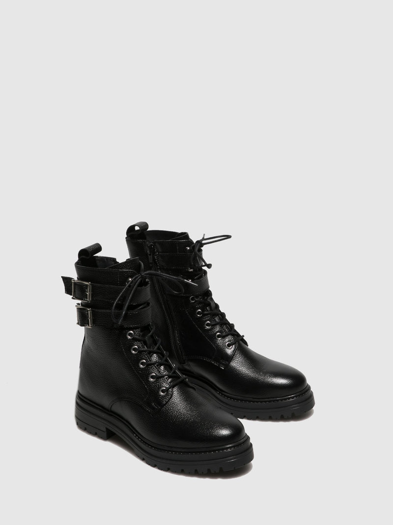 Fungi Black Buckle Ankle Boots
