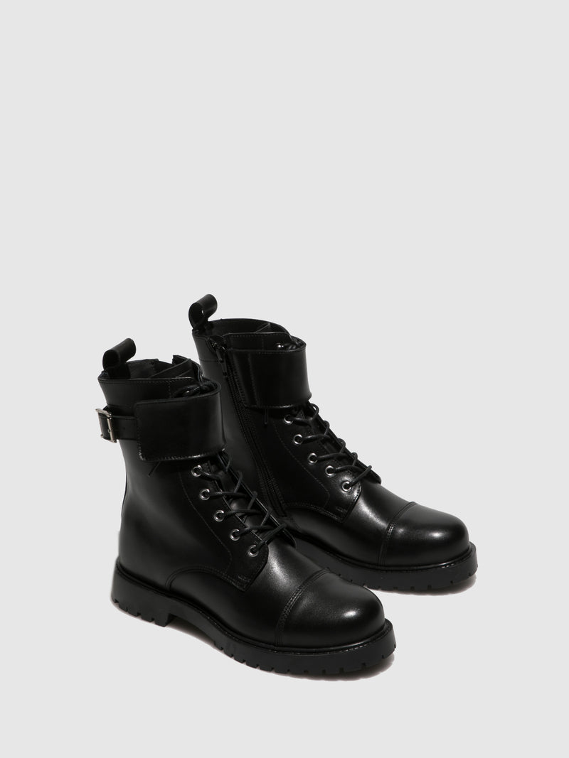 Fungi Black Lace-up Ankle Boots